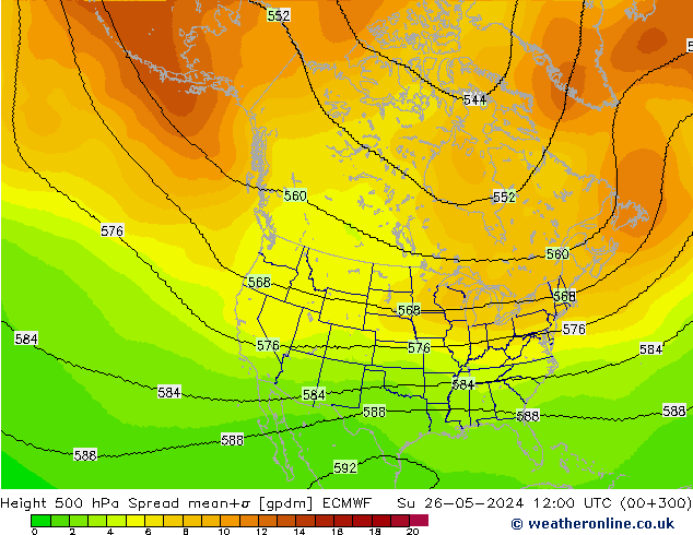 Height 500 гПа Spread ECMWF Вс 26.05.2024 12 UTC