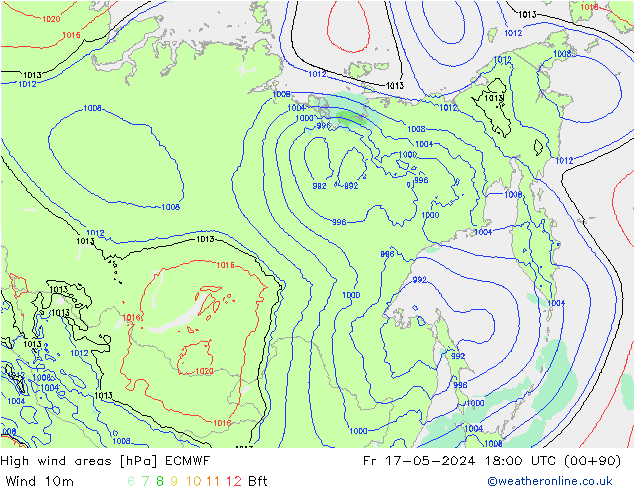 yüksek rüzgarlı alanlar ECMWF Cu 17.05.2024 18 UTC