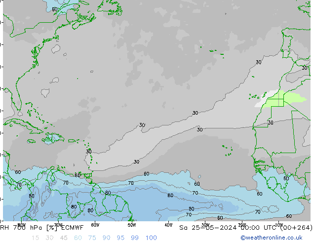 RH 700 hPa ECMWF Sa 25.05.2024 00 UTC