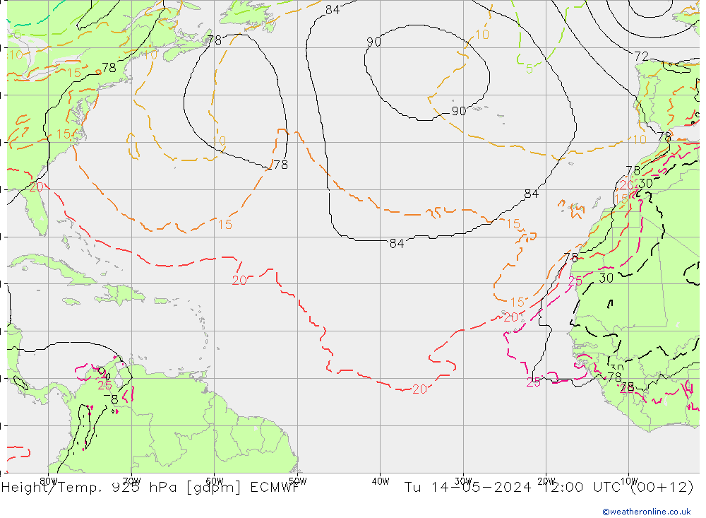 Height/Temp. 925 гПа ECMWF вт 14.05.2024 12 UTC