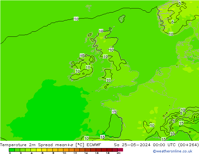карта температуры Spread ECMWF сб 25.05.2024 00 UTC