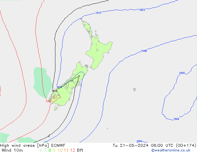 yüksek rüzgarlı alanlar ECMWF Sa 21.05.2024 06 UTC