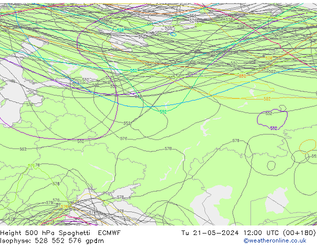 500 hPa Yüksekliği Spaghetti ECMWF Sa 21.05.2024 12 UTC