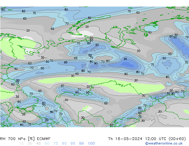 RH 700 гПа ECMWF чт 16.05.2024 12 UTC