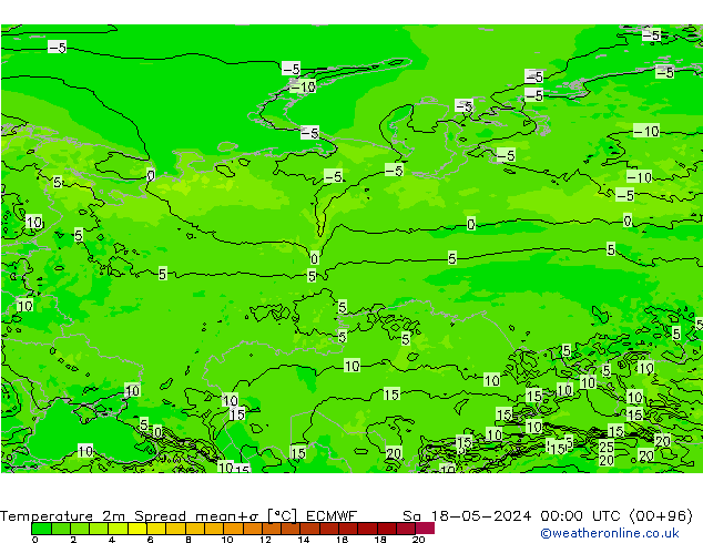 Temperatuurkaart Spread ECMWF za 18.05.2024 00 UTC