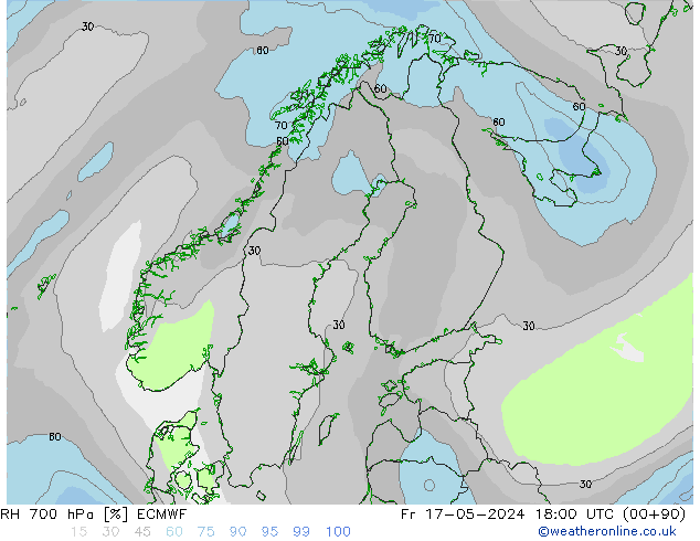 Humidité rel. 700 hPa ECMWF ven 17.05.2024 18 UTC