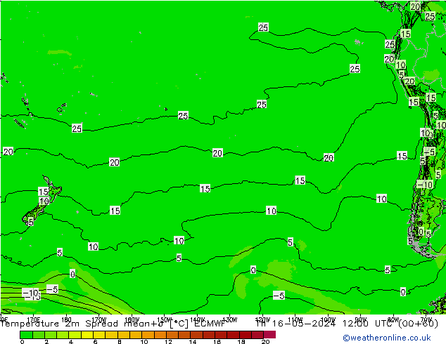 Temperature 2m Spread ECMWF Th 16.05.2024 12 UTC