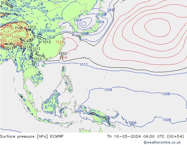 Atmosférický tlak ECMWF Čt 16.05.2024 06 UTC