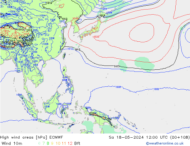 High wind areas ECMWF sam 18.05.2024 12 UTC