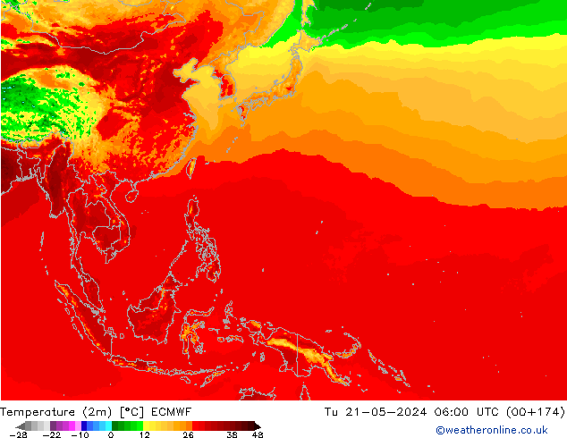 Temperature (2m) ECMWF Út 21.05.2024 06 UTC