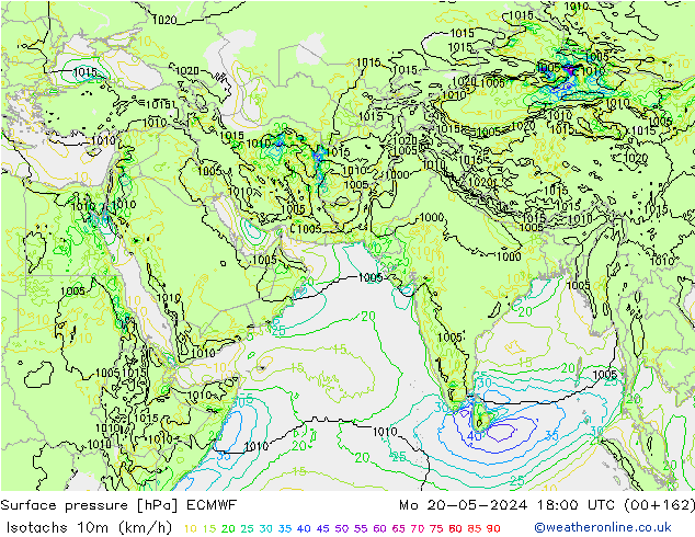 Isotachs (kph) ECMWF пн 20.05.2024 18 UTC