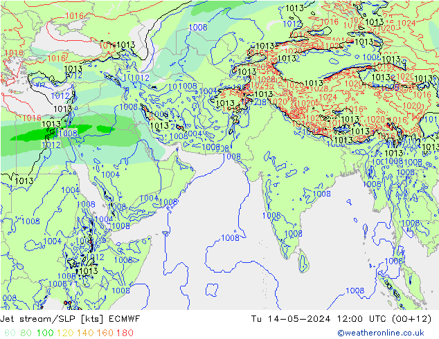高速氣流/地面气压 ECMWF 星期二 14.05.2024 12 UTC
