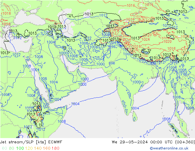 高速氣流/地面气压 ECMWF 星期三 29.05.2024 00 UTC