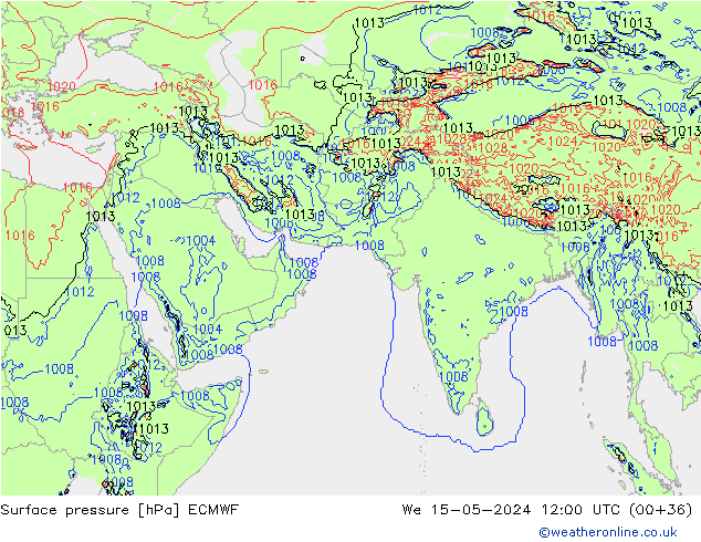 Presión superficial ECMWF mié 15.05.2024 12 UTC