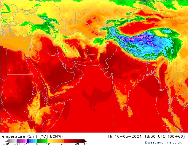 température (2m) ECMWF jeu 16.05.2024 18 UTC