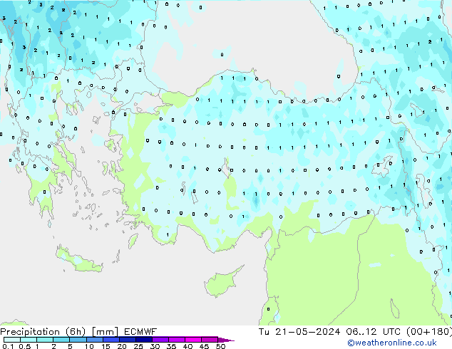 Precipitation (6h) ECMWF Tu 21.05.2024 12 UTC