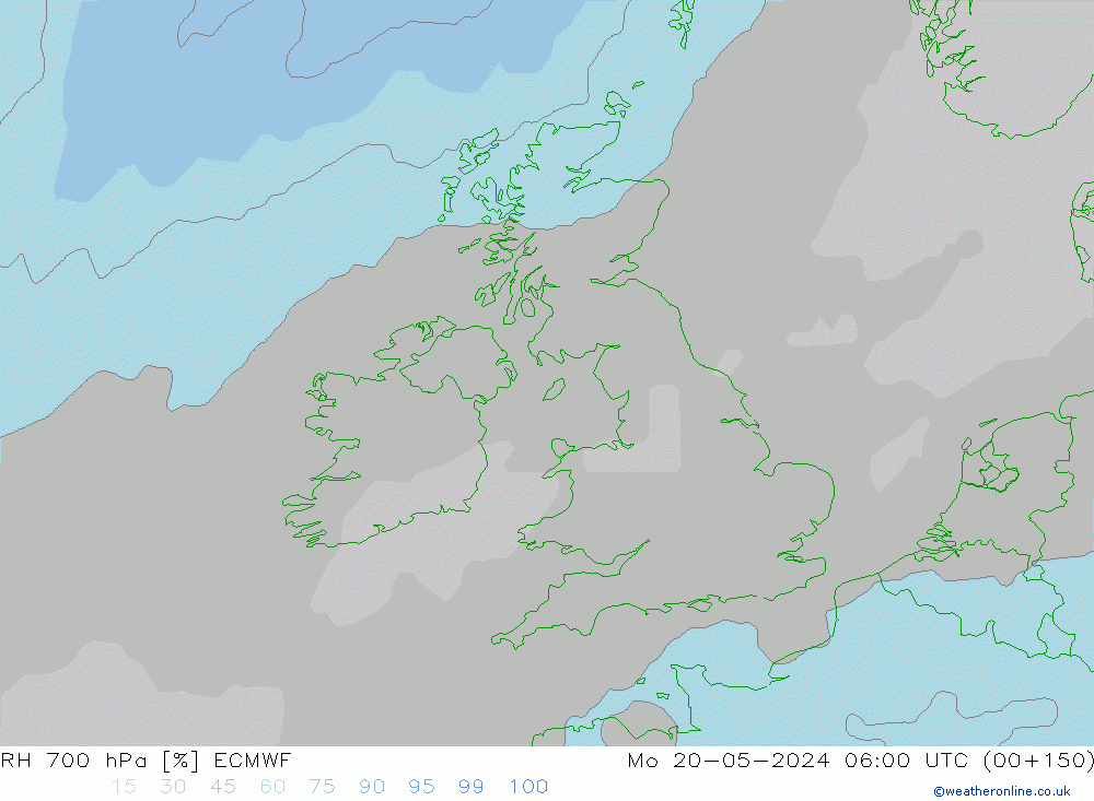 RH 700 hPa ECMWF Mo 20.05.2024 06 UTC