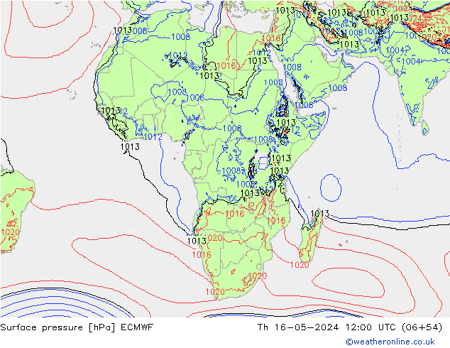Atmosférický tlak ECMWF Čt 16.05.2024 12 UTC