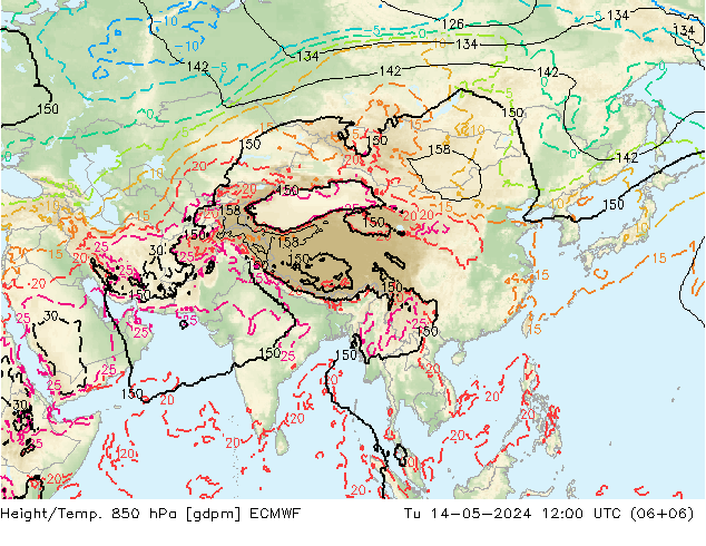 Height/Temp. 850 гПа ECMWF вт 14.05.2024 12 UTC