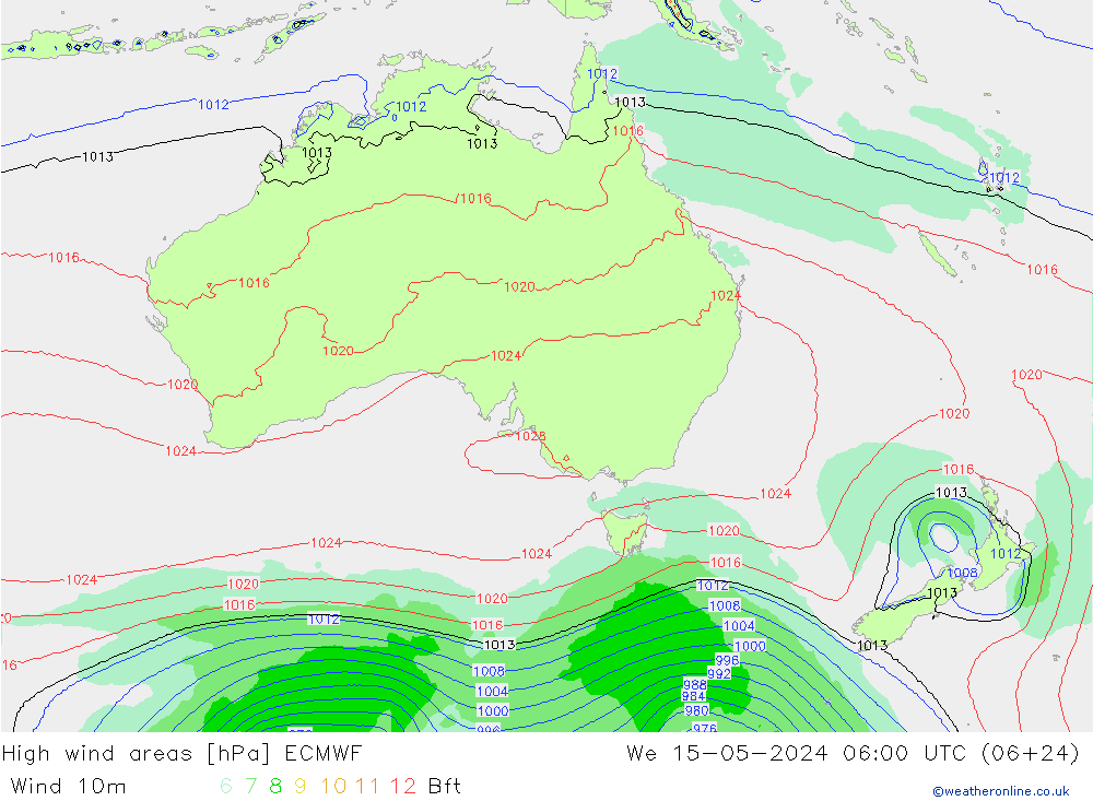 yüksek rüzgarlı alanlar ECMWF Çar 15.05.2024 06 UTC