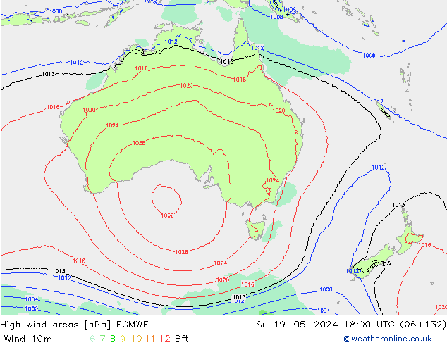 High wind areas ECMWF Dom 19.05.2024 18 UTC