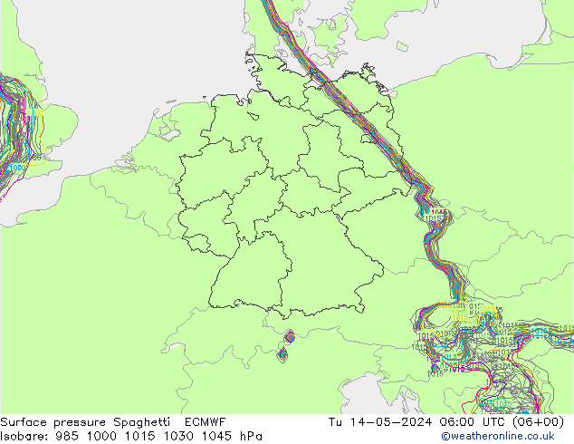 Presión superficial Spaghetti ECMWF mar 14.05.2024 06 UTC