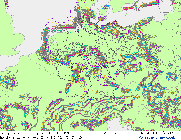 温度图 Spaghetti ECMWF 星期三 15.05.2024 06 UTC