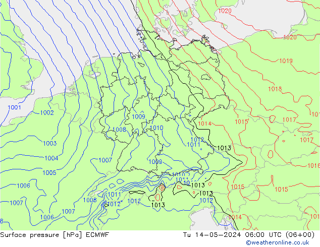 地面气压 ECMWF 星期二 14.05.2024 06 UTC