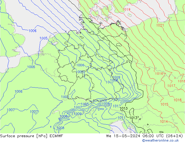 Pressione al suolo ECMWF mer 15.05.2024 06 UTC