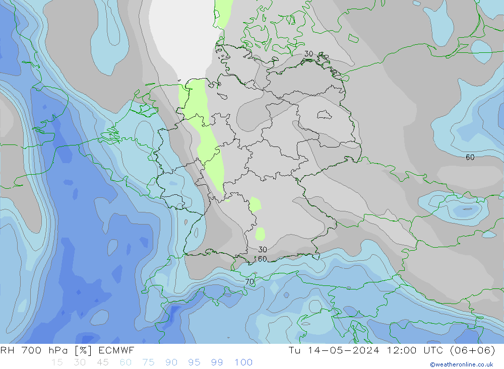 Humedad rel. 700hPa ECMWF mar 14.05.2024 12 UTC