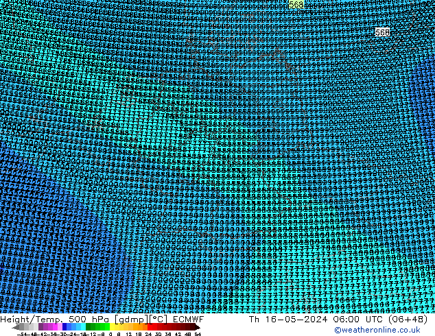 Height/Temp. 500 hPa ECMWF Do 16.05.2024 06 UTC