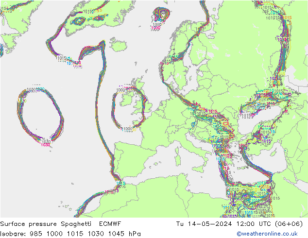Surface pressure Spaghetti ECMWF Tu 14.05.2024 12 UTC