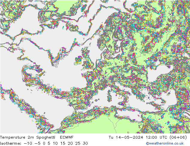Temperatura 2m Spaghetti ECMWF mar 14.05.2024 12 UTC