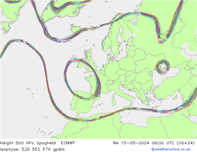 Géop. 500 hPa Spaghetti ECMWF mer 15.05.2024 06 UTC