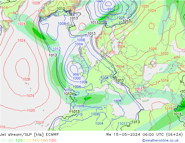 高速氣流/地面气压 ECMWF 星期三 15.05.2024 06 UTC