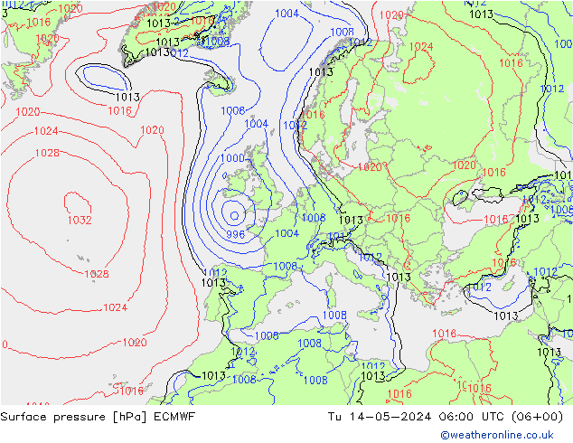 地面气压 ECMWF 星期二 14.05.2024 06 UTC
