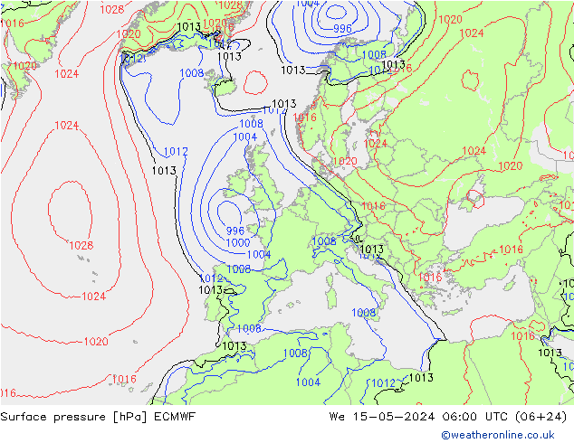 Presión superficial ECMWF mié 15.05.2024 06 UTC