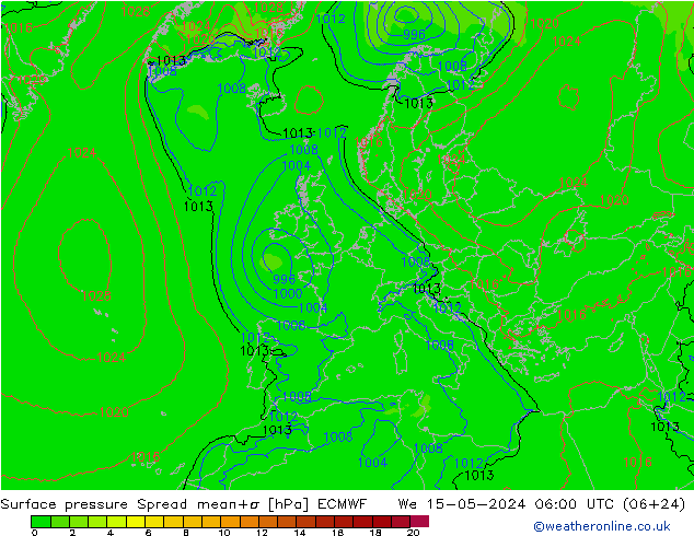 地面气压 Spread ECMWF 星期三 15.05.2024 06 UTC