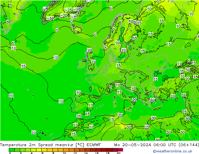 Temperature 2m Spread ECMWF Po 20.05.2024 06 UTC