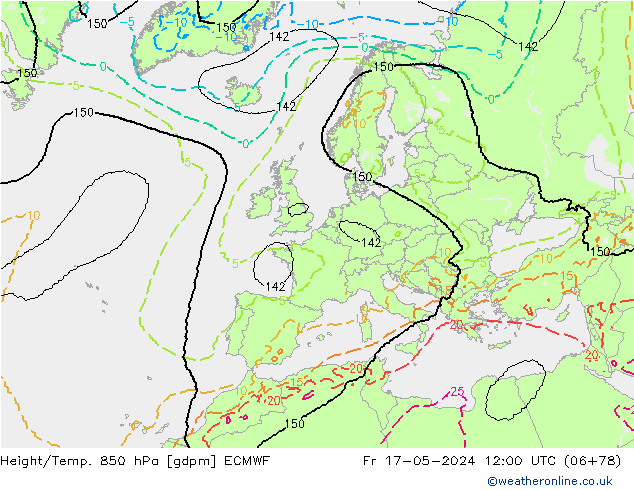 Géop./Temp. 850 hPa ECMWF ven 17.05.2024 12 UTC