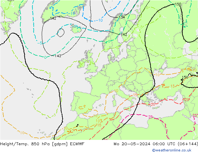 Height/Temp. 850 гПа ECMWF пн 20.05.2024 06 UTC