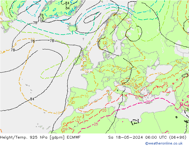 Height/Temp. 925 hPa ECMWF Sa 18.05.2024 06 UTC