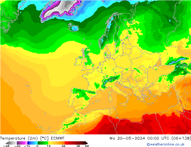 Temperatuurkaart (2m) ECMWF ma 20.05.2024 00 UTC