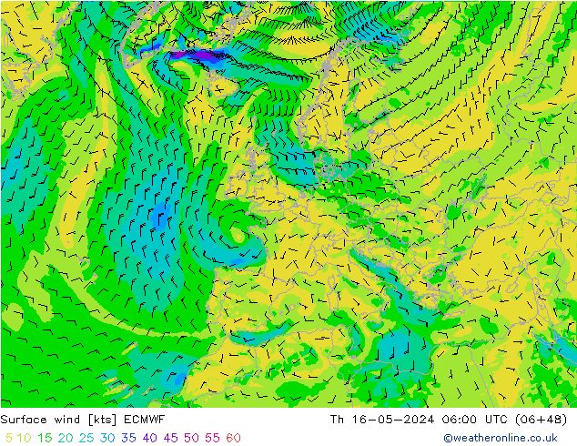 Surface wind ECMWF Th 16.05.2024 06 UTC