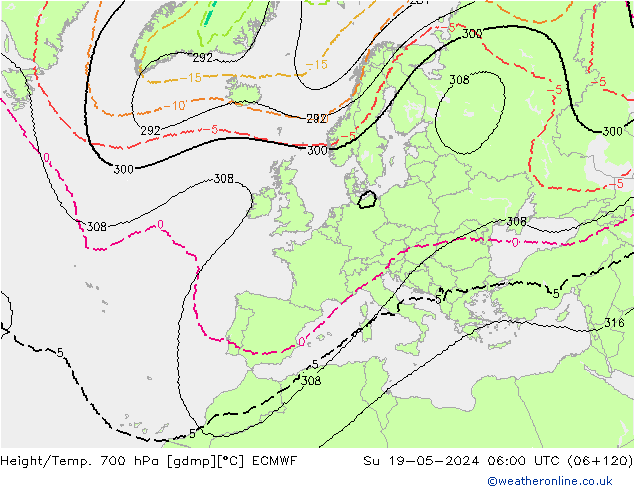 Yükseklik/Sıc. 700 hPa ECMWF Paz 19.05.2024 06 UTC