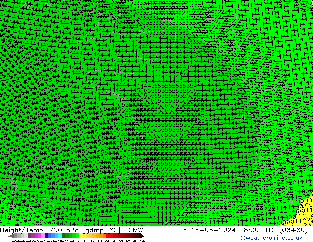 Height/Temp. 700 hPa ECMWF Th 16.05.2024 18 UTC