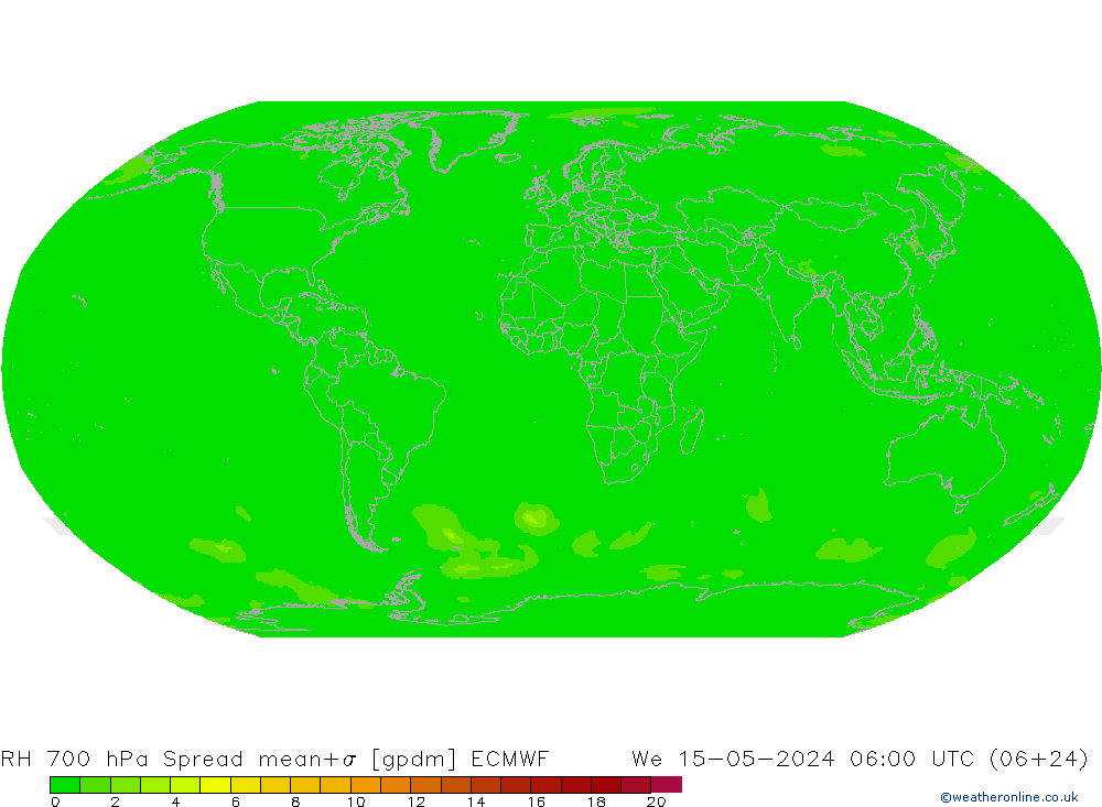 RH 700 hPa Spread ECMWF Qua 15.05.2024 06 UTC
