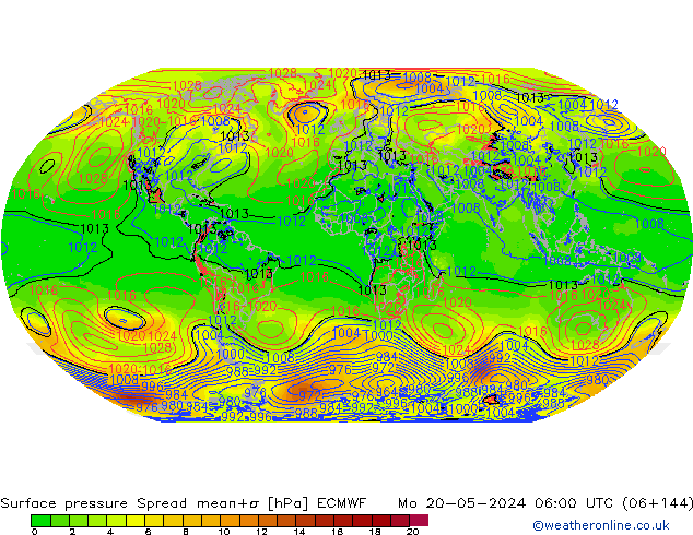 pressão do solo Spread ECMWF Seg 20.05.2024 06 UTC