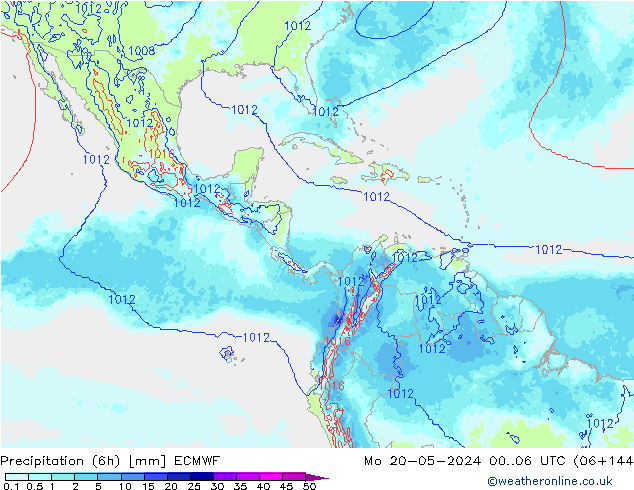 Precipitation (6h) ECMWF Mo 20.05.2024 06 UTC