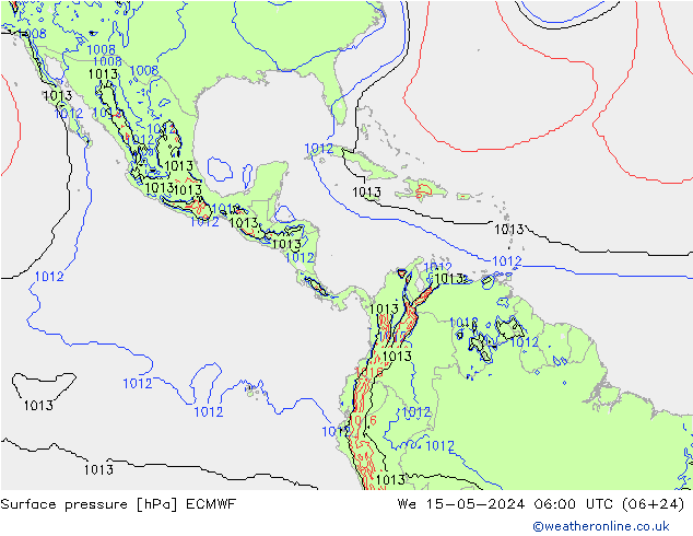 pressão do solo ECMWF Qua 15.05.2024 06 UTC